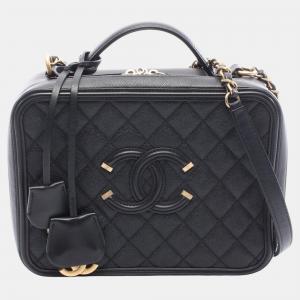 مملوكة مسبقًا حقيبة شانيل "فانيتي" سي سي فيليجري كافيار سوداء كبيرة