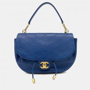 Pre Owned Chanel Blue Leather Chain Tote and Shoulder Bag