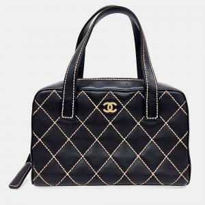Pre Owned Chanel Black Leather Wild Stitch Tote Bag