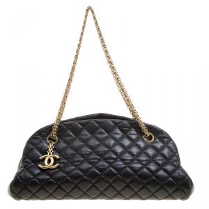 Pre Owned Chanel Black Quilted Leather Medium Just Mademoiselle Bowling Bag