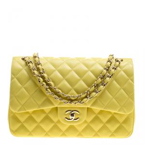 مملوكة مسبقًا Chanel Lemon Quilted Leather Jumbo Classic Double Flap Bag