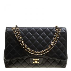 Pre Owned Chanel Black Quilted Leather Maxi Classic Single Flap Bag