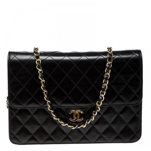 Pre Owned Chanel Black Quilted Leather Medium Vintage Classic Single Flap Bag