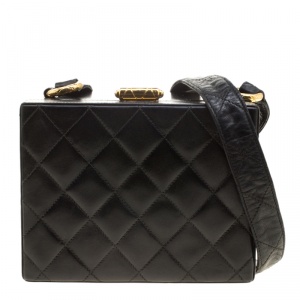 Pre Owned حقيبة شانيل صندوق فينتدج جلد مبطنة سوداء