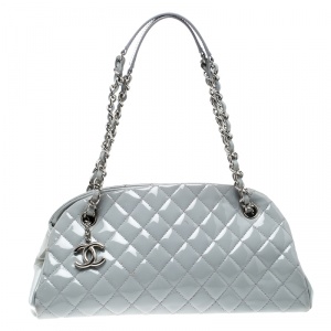 Pre Owned Chanel Light Grey Quilted Leather Just Mademoiselle Bowling Bag