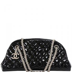 Pre Owned Chanel Black Quilted Patent Leather Just Mademoiselle Bowling Bag