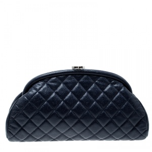 Pre Owned Chanel Navy Blue Quilted Caviar Leather Timeless Clutch