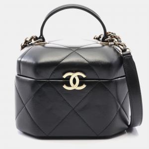 Pre Owned Chanel Paris -Chateau de Chenonceau Vendome Case Black Lambskin Top Handle Bag