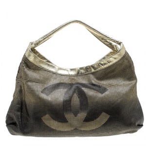 Pre Owned Chanel Gold/Black Leather Hollywood CC Hobo