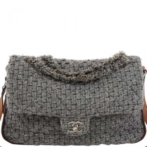 Pre Owned Chanel Two Tone Quilted Wool/Leather Limied Edition Flap Bag