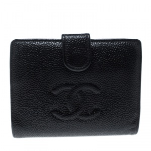 Chanel Black Caviar Leather CC Logo Compact Wallet