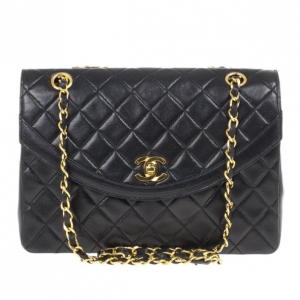 Chanel Vintage Black Quilted Lambskin Classic Flap Bag