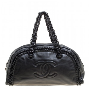 Chanel Black Leather CC Chain Around Bowling Bag