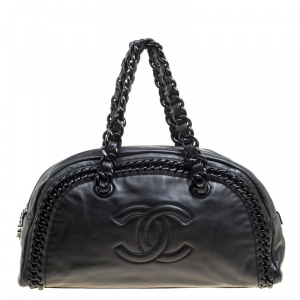 Pre Owned Chanel Black Leather CC Chain Around Bowling Bag