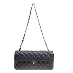 Pre Owned Chanel Black Quilted Caviar Leather Classic Single Flap Bag