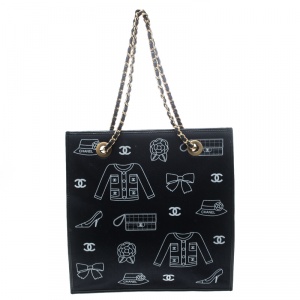 مملوكة مسبقًا حقيبة  توت شانيل قطن أزرق طباعة كلاسيكية