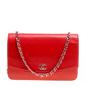 Chanel Red Leather WOC Clutch Bag