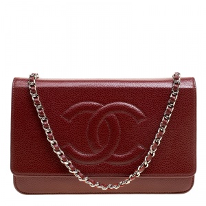 Chanel Dark Red Caviar Leather WOC Clutch Bag
