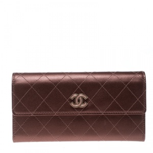 Chanel Metallic Brown Quilted Leather CC Continental Wallet