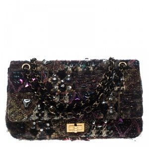 Pre Owned Chanel Multicolor Tweed and Jeweled Limited Edition Lesage Reissue Flap Bag 