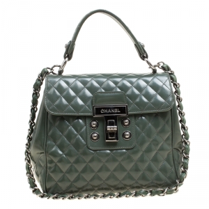 Chanel Mossy Green Quilted Leather Mademoiselle Kelly Top Handle Bag