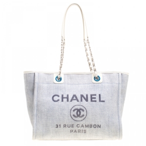 Pre Owned Chanel Grey Woven Straw Raffia Medium Deauville Tote