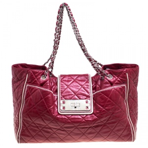 Pre Owned Chanel Maroon Quilted Leather Accordion Reissue Shoulder Bag