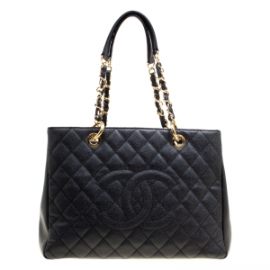 Pre Owned حقيبة يد شانيل غراند شوبينغ جلد كافيار مبطنة سوداء