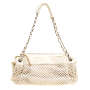 مملوكة مسبقًا Chanel Cream Woven Fabric and Leather LAX Accordion Satchel