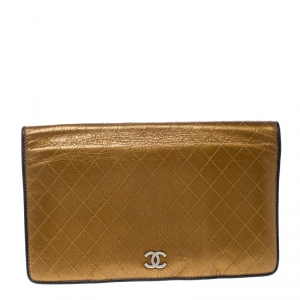 Chanel Metallic Gold Quilted Leather Flap Wallet