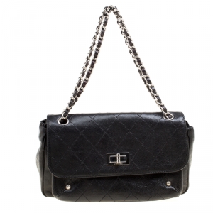 Pre Owned Chanel Black Quilted Caviar Leather Reissue Shoulder Bag