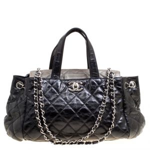 Pre Owned Chanel Black Quilted Glazed Leather Portobello Top Handle Bag