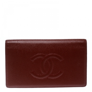 Chanel Burgundy Caviar Leather CC Long Bifold Wallet