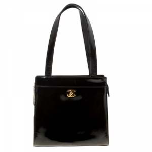 مملوكة مسبقًا Chanel Black Patent Leather Vintage CC Tote