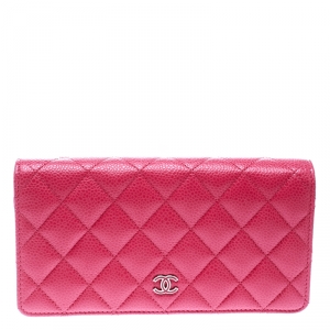 Chanel Pink Quilted Caviar Leather CC Long Wallet