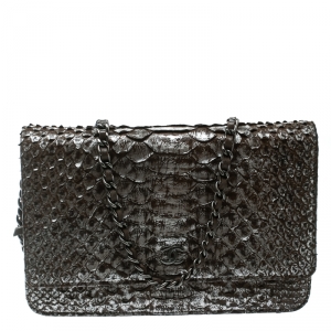 Chanel Brown/Grey Python CC Wallet on Chain