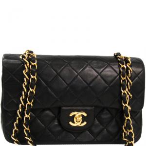 Chanel Black Quilted Leather Small Vintage Classic Double Flap Bag