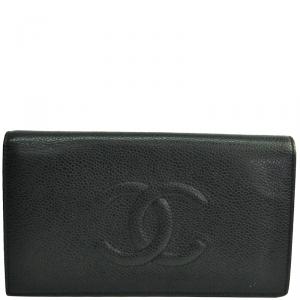 Chanel Black Caviar Timeless CC L Yen Wallet