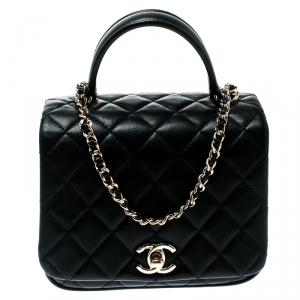 Pre Owned Chanel Black Quilted Leather Top Handle Bag