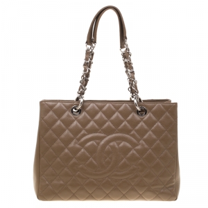 مملوكة مسبقًا Chanel Taupe Quilted Caviar Leather Grand Shopper Tote