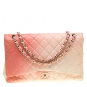 Pre Owned Chanel Off-White/Ombre Quilted Leather Maxi Classic Single Flap Bag
