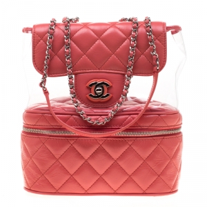 مملوكة مسبقًا Chanel Coral Orange Quilted Leather Vanity Flap Shoulder Bag