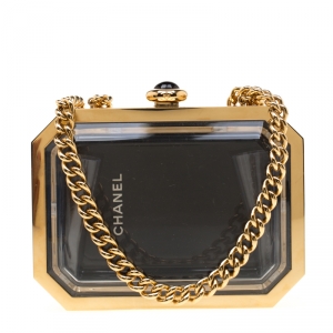 مملوكة مسبقًا Chanel Gold Premiere Plexiglass Minaudiere Clutch Bag