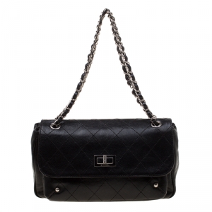 Pre Owned Chanel Black Quilted Caviar Leather Reissue Shoulder Bag