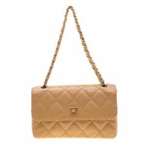 Pre Owned حقيبة شانيل قلاب مزدوج شانيل كلاسيكية سلسلة بيجو متوسطة جلد مبطنة سوداء