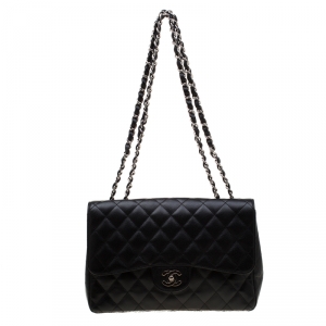 Pre Owned Chanel Black Quilted Leather Classic Single Flap Bag