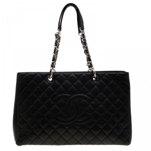 Pre Owned Chanel Black Quilted Caviar Leather Grand Shopper Tote