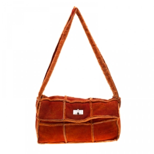 Pre Owned Chanel Orange Suede and Mouton Fur Reissue Shoulder Bag