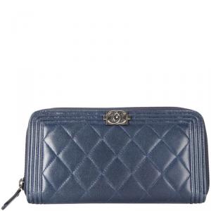 Chanel Navy Blue Lambskin Leather Wallet 