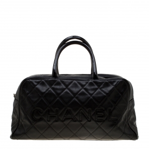 Pre Owned Chanel Black Quilted Leather Enamel Boston Bag